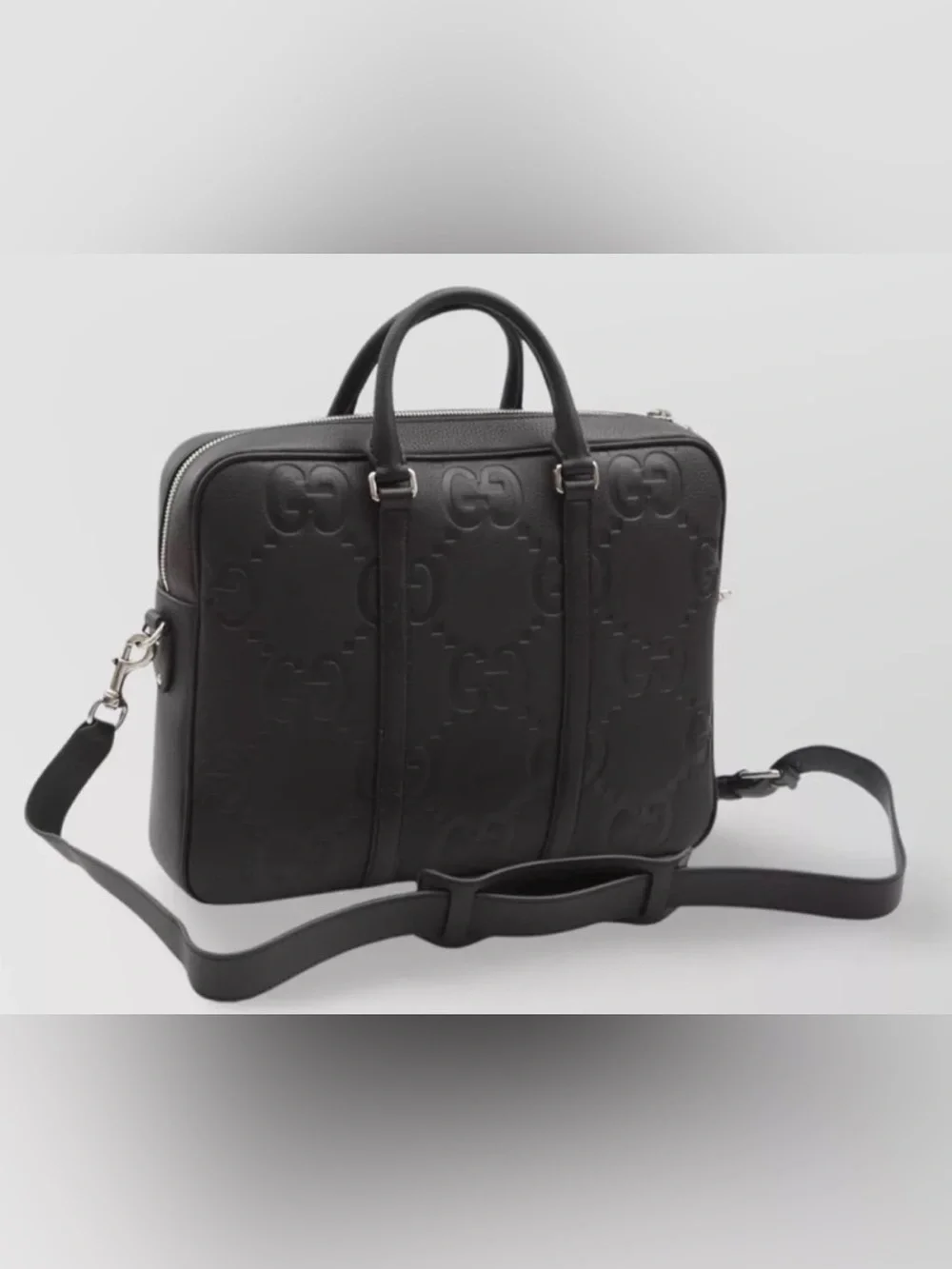 Gucci Black Embossed GG Leather Briefcase with Detachable Strap